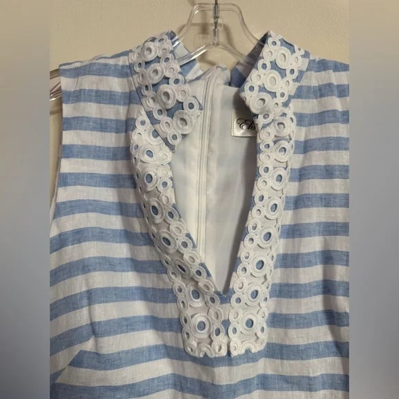 ELIZA J Sleeveless Shift Mini Embroidered Dress Blue White Stripe Size 10 - Picture 3 of 5